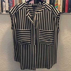 EUC Aqua Black & White Stripe Block Sleeveless Top